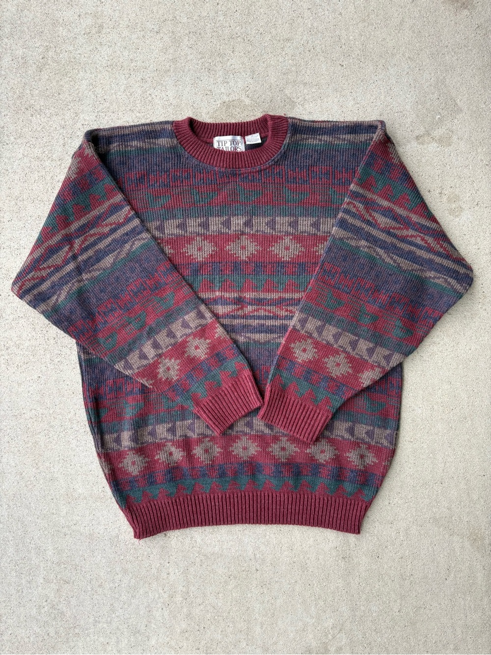Vintage 90s Tip Top Tailors Aztec Southwestern Patterned Knit Sweater Medium